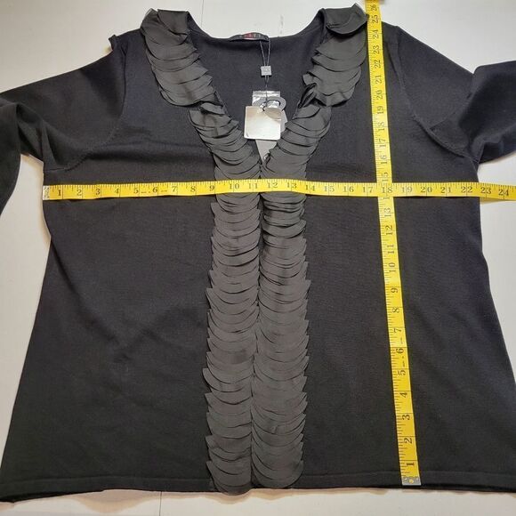 Cyrus Black Knit Sweater Cardigan Topper with Mesh Trim Women's Plus Size 2X NEW - Picture 11 of 12